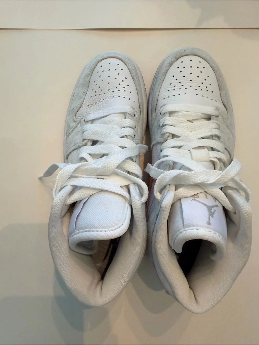 Jordan Womens Mid-Top Sneakers in White, Grey and Light Pink Swoosh